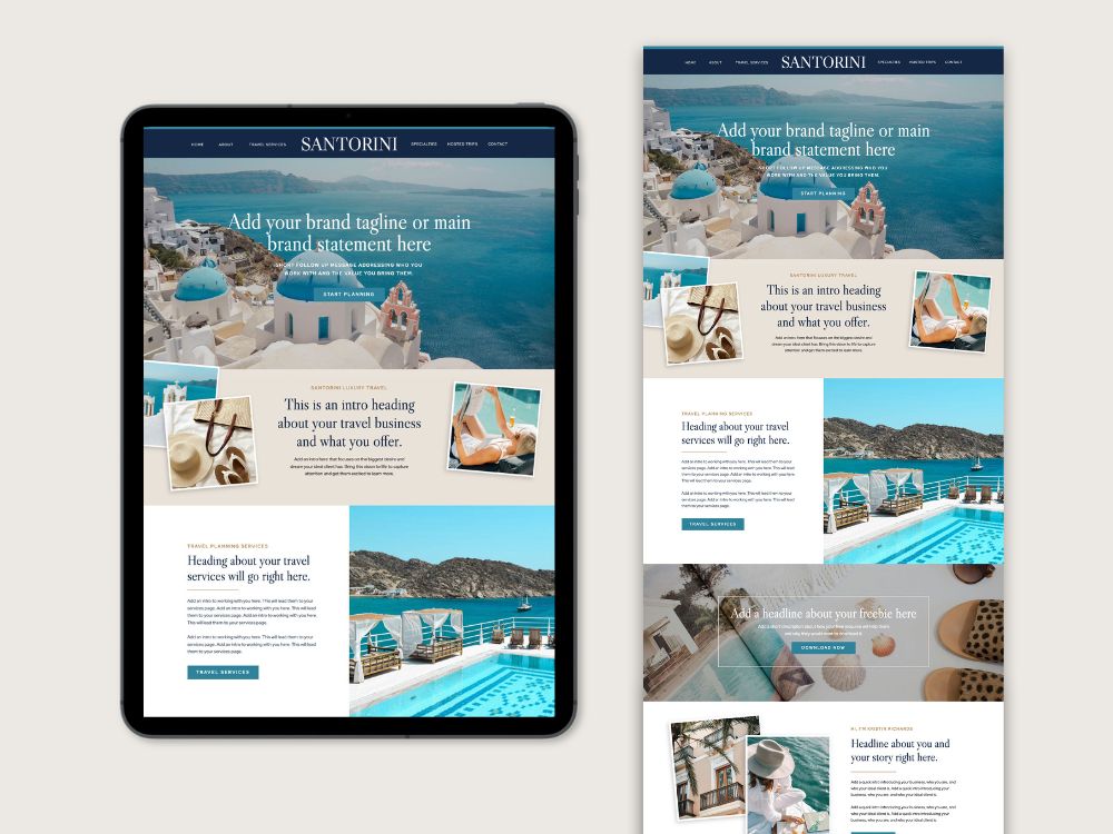 Strategic website design for travel advisors. Website mockup Mediterranean travel images